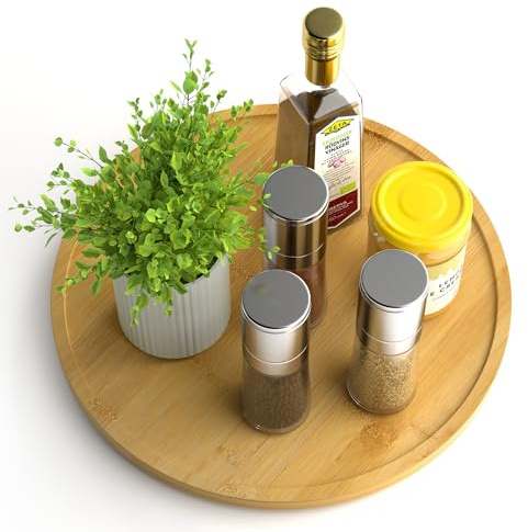 Homerays Organizador de bambú giratorio Lazy Susan, plato giratorio de cocina, 30 cm, estante antideslizante para especias giratorio para cocina, despensa, armario, mesa, encimera, bambú