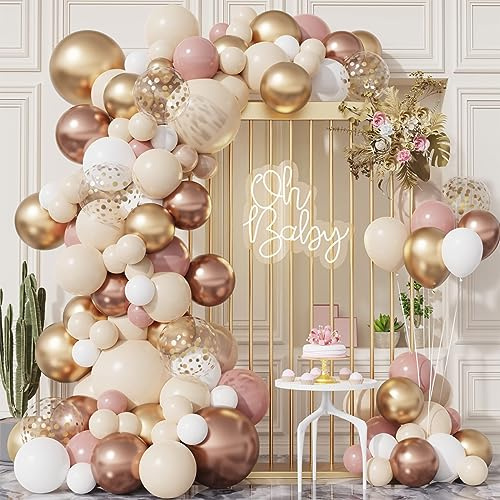 Rose Gold Balloon Arch Kit, 101st Retro Rosa ballonger Garland Arch Kit med sandvita ballonger, Cream Aprikos Ballonger för Baby Shower, Födelsedagsfest dekoration, Bröllop, Förlovning, Jubileum
