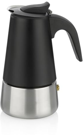 kela Cafetière espresso à induction, machine à espresso pour 4 tasses, cafetière moka 200ml, FERRARA, cafetière en acier inoxydable noir mat