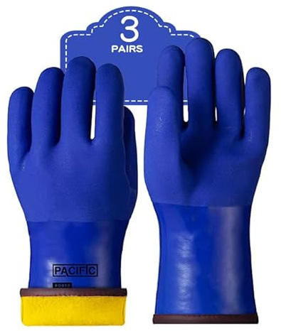 PACIFIC PPE 3 Pairs Thermal Insulated Freezer Gloves for Winter, Chemical & Oil Resistant, Waterproof, Men and Women, Blue, Large
