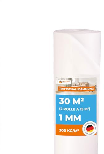 Trittschalldämmung für Vinylböden 30 m² Premium Vinyl 1 mm stark, 2 Rollen - gute Schall- und Wärmedämmung - Fußbodenheizung geeignet, Dämmungsunterlage