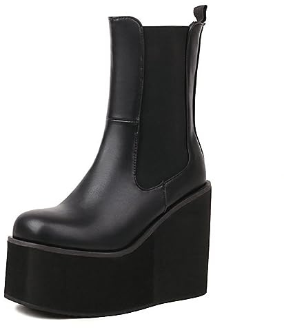 WeFloHsL Stivaletti Chelsea Plateau da Donna con Tacco A Zeppa Punta Tonda Punk Gotico Invernale Stivali da Festa,Nero,37 EU