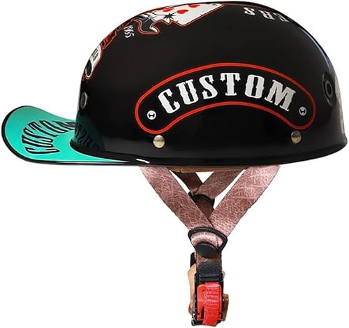 XRDSHY Halbschalenhelm Mit ECE-Zulassung Vintage Motorradhelm Baseball Cap Cruiser Chopper Scooter Helm Herren Retro Motorrad Halbhelm Damen Mofa Helm,O-XL/{61~62cm}