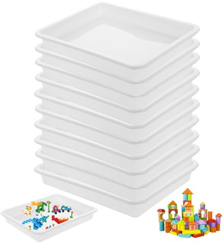 CYEER 20 Stück Kunststoff Tablett 28x21x3CM, Rechteckige Kunststofftablett Weiß, Wiederverwendbare Serviertablett, Servierplatten Küchentablett für Snacks, Lebensmittel, Kekse, Holzbausteine