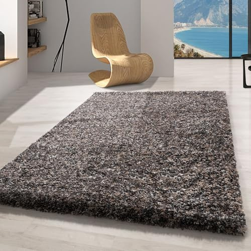 Carpetsale24 Tapis à Poils Longs, Couleur Taupe, Motif mélangé, 25336, Tapis Coureur, Tapis Salon-Salle à Manger ou Chambre, 80 x 250 cm