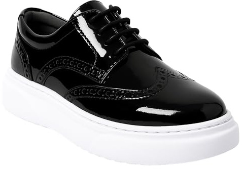 SIRRI Boys Black Patent Brogue Platform Derby Shoes Lace-Up Style for Weddings & Prom UK Size Youth 13