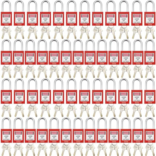 Lockout Tagout Lock 50pcs Keyed Alike OSHA Loto Safety Key Locks Same Padlocks for Lock Out Tag Out Stations and Devices Red (50 PCS Same Number)