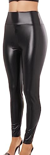 Leather Leggings for Women Faux Pants High Waisted Butt Lift Zip Open Crotch Slim Fit Full Length Tight Y2K Punk Gothic Streetwear Festival Party Night Clubwear