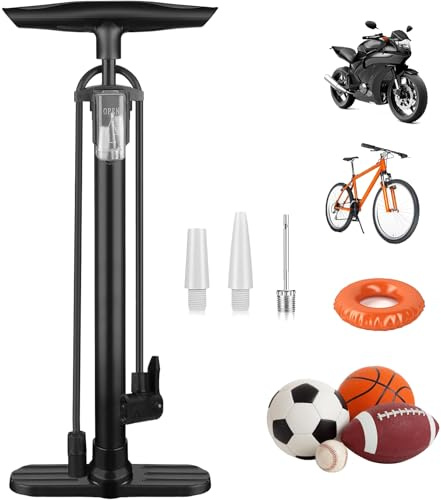 Taeku Pompa da Pavimento per Bici, Multiuso 160 psi Alta Pressione Portatile della Pompa per Bici MTB con biciclette Presta e Schrader Valvole Pompa Adattatori per Bici Palle (Nero)