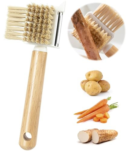 Eiflayn Vegetable Brush, Multifunctional Mushroom Brush, Wooden Kitchen Brush, Potato Brush with Peeler, Useful Gadgets for the Kitchen