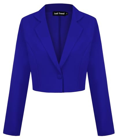 LADI TREND Women's Jacket Suit Casual Elegant Cropped Blazer Notched Lapel Business (Royal Blue M)
