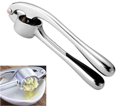 Neoreser Schiaccia Aglio, Spremiaglio in Acciaio Inox, Pressa Aglio, Facilissimo da Usare e Pulire Manuale Trita Aglio, Spremi L’Aglio e Lo Zenzero Senza Fatica, Lega di Zinco