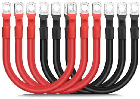 Blmirror 6PCS 4 AWG Battery Cables,30CM Marine Battery Inverter Cables Set, with 3/8In Tinned Copper Lugs,for Automotive Solar,RV