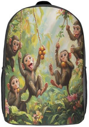 kaiyun Sunny Ditch Jungle Children Backpack Lively Monkey Vine Swing Fruit Rucksack Girls Boys Large Capacity Kids Travel Bag Lightweight for Teenagers Students 17inch