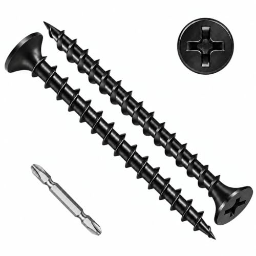 Wavanta 200Pcs Drywall Screws, M4 x 50mm Black Self Tapping Screws | Coarse Thread Phosphate Bugle Head Wood Screws With Bit for Plasterboard, Wood and Furniture