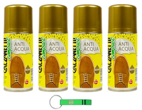 4x Calzanetto Compact Antiacqua Spray Neutro - Imprägnierspray für Schuhe, Taschen und andere Gegenstände aus Wildleder, Leder, Fell und Segeltuch 150ml + Beni Culinari Kostenloser Schlüsselanhänger