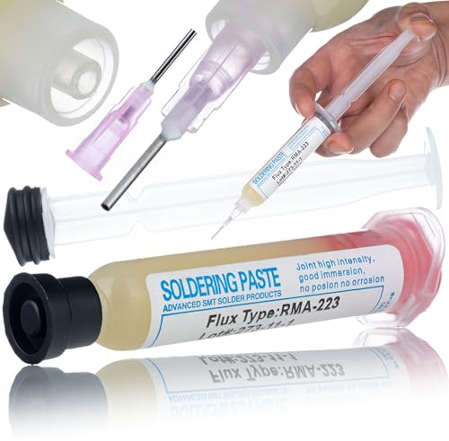 Rosfix Set Flux de Soudure RMA-223 – Gel No Clean 10cc avec Poussoir et Aiguille | Application Précise | Pour Réparation Électronique BGA IC PCB | Accessoire de Soudage