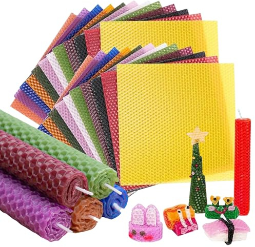 Yuragim Kit de Fabricación de Velas, DIY Candle Making Kit, 24 piezas de láminas de cera de abejas de Colores para Velas (20 * 20 cm) con láminas y mecha de algodón, Para Niños y Adultos Principiantes