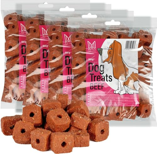 MERSJO Hundsnacks träningssnacks – 2 000 g hundmat, torr, hundgodis, läckra för hundar – försiktigt torkade kötttränare, köttskivor med nötkött