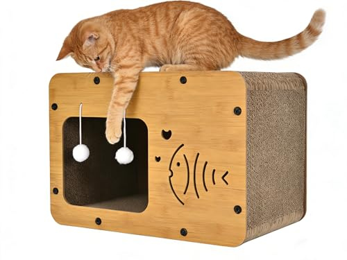 Gezipvn Cat House for Indoor Cat scratch board - Pet shelter with Sisal Hemp Ball and Scratch Board