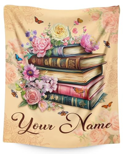Girls Custom Book Blanket for Daughter Mom Sister, Floral Throw Blanket Gift for Book Lovers 50x60 Inches Personalized Reading Throw for Sofa Couch Bed Trip Party Decor