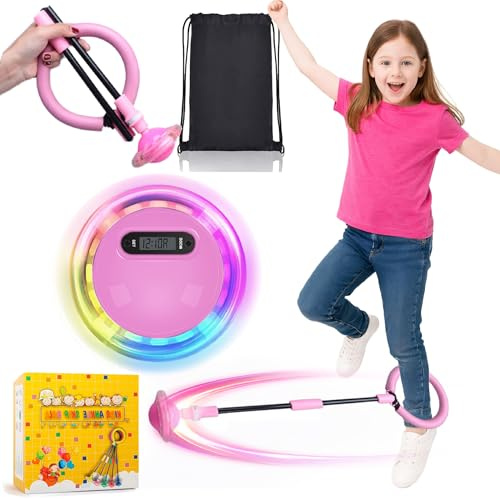 Bola de Salto de Tobillo para Niños y Niñas de 6 a 12 Años con Pelota De Salto Deportiva y Anillo Plegable de Salto Intermitente Colorida con Conteo de Tiempo (Rosa)