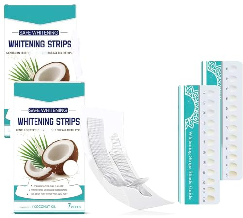 Strisce sbiancanti denti bianchi con olio di cocco, strisce sbiancanti per denti sensibili, cura orale quotidiana, rimozione rapida di macchie di fumo, caffè e vino. (14 pezzi)