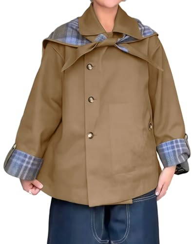 Trench court réversible à carreaux pour femme - Veste d'automne surdimensionnée avec poches