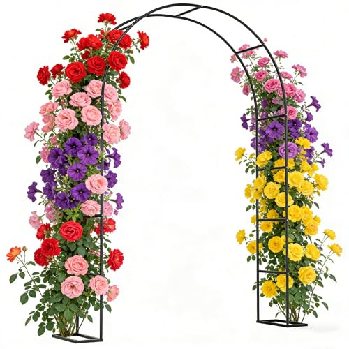 PEILU Rosenbågar metall 240 x 192 x 38 cm, klätterväxter, spaljé med golvplattor, utomhus fristående valv, blommor och druvor, klätterspalier, trädgårdsspaljé för bröllop, fest, fester (svart)