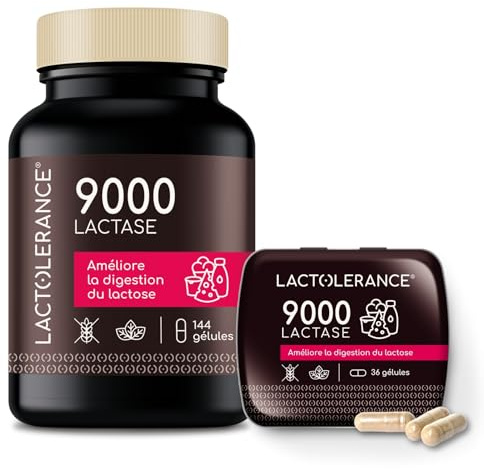 LACTOLERANCE 9000 I Pack économique de 180 gélules de Lactase I Traite l'intolérance au lactose sévère | Améliore la digestion du lactose | Prise à la demande - Protection 1h | Sans additif