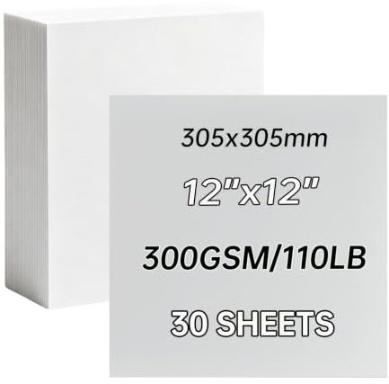 30 x 30 cm, tung 300 g/110 lb, 30 ark vit kartong | Robust vit hantverkskartong 300g/m² - perfekt för korthantverk, tårttillbehör, skolprojekt och kommersiellt bruk