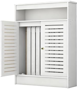Vitt kylarskydd med Louvered Grill snyggt värmeskåp och förvaringshylla med 2 dörrar för vardagsrum och badrum (60 x 20 x 90 cm/24 x 8 x 35 tum)