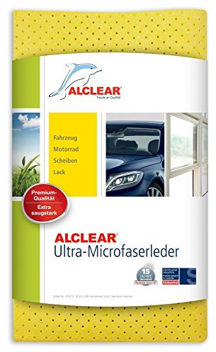 ALCLEAR 950015 Mikrofaser Ledertuch, 40 x 45 cm, gelb, klassisches Autoleder mit hoher Saugleistung, waschbar