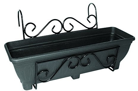 Garden Pride Scrolled Hanging Balcony Planter - Trough holder for use on balconies, fences or railings. An ideal alternative to a window box. (Black)