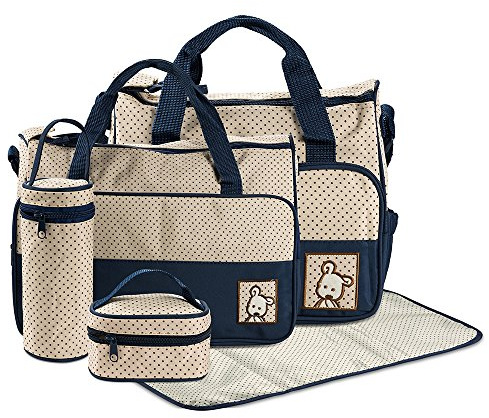 FREESOO Set 5 kits Bolsa de Mama Para Bebe Biberon Bolso Cambiador de Pañales Bolsillo Maternal Bebé para Carro Carrito Biberón Colchoneta Comida Pañal con Gran Capacidad