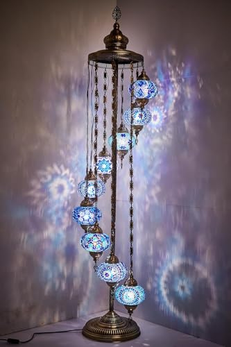 DEMMEX lampada da terra turca a 9 globi, alta 1,8 m, mosaico marocchino, illuminazione decorativa per camera da letto e soggiorno