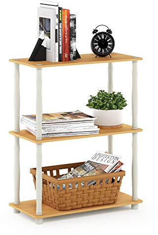 Furinno Turn-N-Tube Estantes sin Herramientas, Madera de Haya y Blanco, Talla única