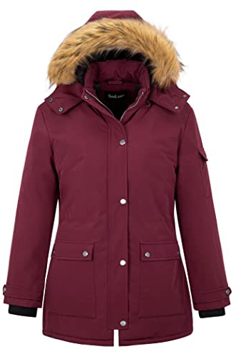 Soularge Women's Plus Size Winter Ski Jacket Waterproof Maternity Coat (Red, 1X)
