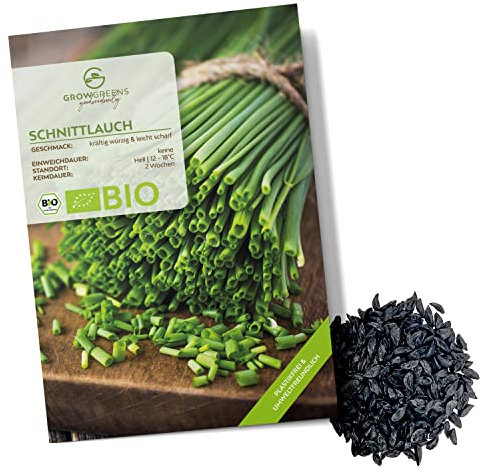 BIO Schnittlauch Samen - Küchenkräuter Saatgut aus biologischem Anbau ideal für den heimischen Kräutergarten, Balkon & Garten (125 Korn)