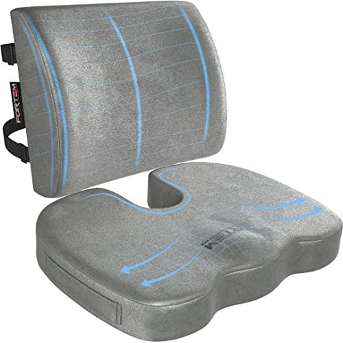 FORTEM Sitzkissen und Lendenkissen für Bürostuhl, Sitzpolster, Memory-Schaum Rückenkissen, Lordosenstütze Auto, Rutschfestes Sitz- und Rückenpolster für Gaming, Autositzkissen, Stuhlauflage