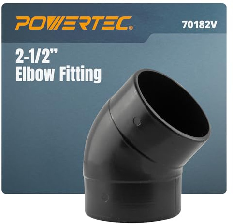 POWERTEC 70182V - Codo de 45 grados, conector de plástico ABS en ángulo recto para colector de polvo, color negro, 1 unidad