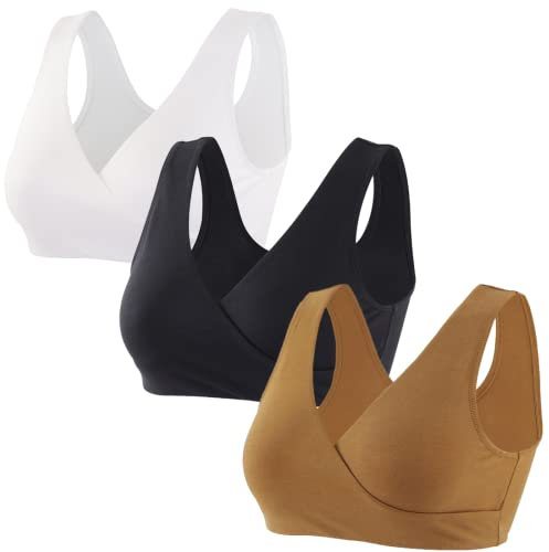 ZUMIY Nahtloser Still BH ohne Bügel, Maternity Nursing Bras Schwangerschafts-BH und Stillzeit Unterwäsche Stillen und Schlaf Ohne Bügel für Damen (M, Black+White+Olive/3pack)