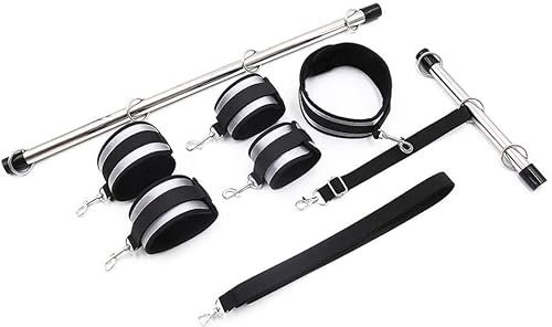 Set Verstellbare Spreizstangen-Fesseln aus Edelstahl mit Hals-Hand-Fuß-Fesseln Handschellen-System-Fessel-Set for Frauen, Männer