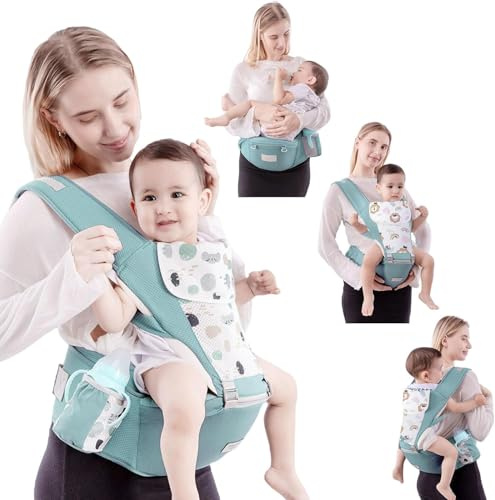 Baby Carrier 6-in-1 Ergonomic Baby Carrier Backpack with Hip Seat Adjustable Strap Pocket and Drool Bibs Comfort Mesh for 3-36 Months Baby 7-44 lbs Green