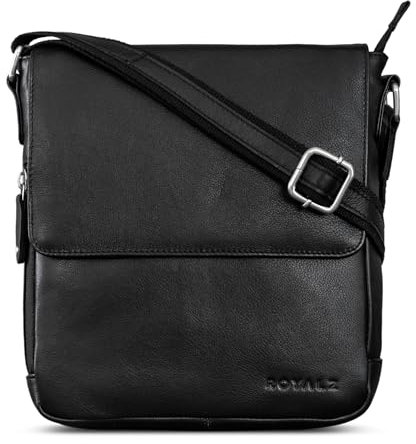 ROYALZ 'Cleveland' Vintage Leder Umhängetasche Herren Klein stilvolle Vintage Männer Schultertasche aus Echtleder, Farbe:Schwarz