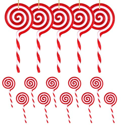 EKKONG 12 Ciondoli per Albero di Natale con Bastoncino di Zucchero,Decorazioni di Lecca-Lecca di Natale,Decorazioni l'albero di Natale con Lecca-Lecca,Caramelle con Ornamento di Natale Bianco Rosso