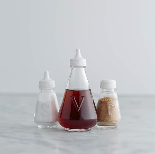 Set of 3 Traditional Glass Salt Pepper & Vinegar Shaker Pots Glass Table Condiment Serving Bottles