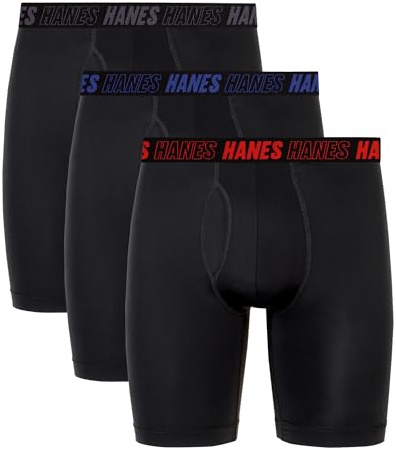 Hanes Men's Moves Performance Boxer Brief, Total Support Pouch, Regular/Trunk/Long Leg, 3-Pack, 8