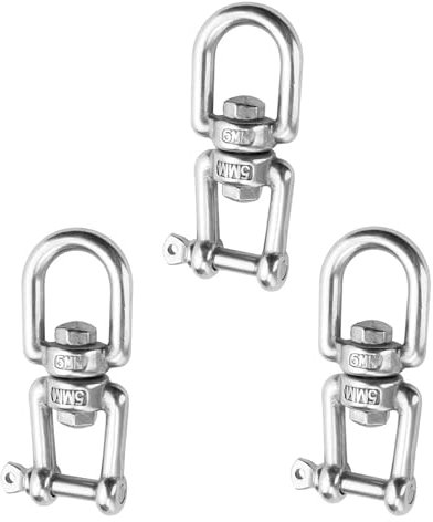 HJIAMA 3 Piezas Giratorio Grillete, M5 Giratorio Doble Extremo Gancho Giratorio, 360° Mosqueton Giratorio, Anillo Acero Inoxidable, Carga 100 kg, para Telesillas, Columpios