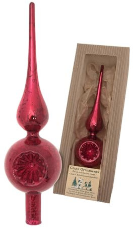 Krebs Glas Lauscha - Weihnachtsdekoration/Christbaumschmuck aus Glas - Antic Mercury Reflex Spitze - Farbe: Rot - Größe: ca. 23 cm